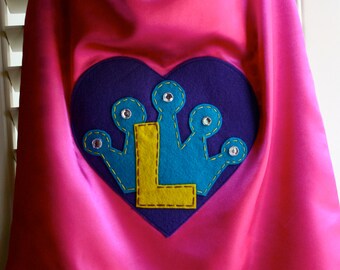 Girls Superhero Cape -Perfect Christmas Gift-PERSONALIZE/CUSTOMIZE PINK Princess Heart - Superhero Princess Party