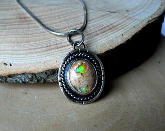Sterling Silver, Mexican Fire Opal Gemstone Pendant, Healing Stone