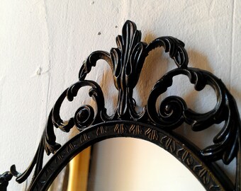 Dark Fairy Tale Mirror, Ornate Vintage 10 by 7 Inch Frame in Jet Black, Victorian Gothic Wall Decor, Decorative Wall Mirrors