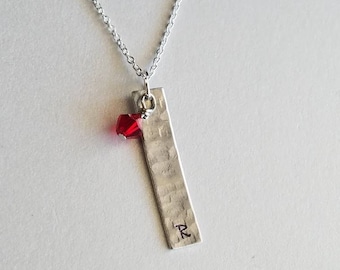 Hammered Silver Initial Bar Necklace