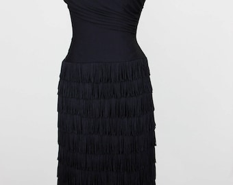 Fringed 1950s Little Black Dress