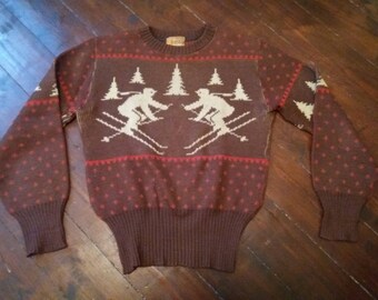 Rare Vintage Atomic 1940s 1950s Jersild Ski Cable Knit Sweater pullover vtg VLV L 50s 40s