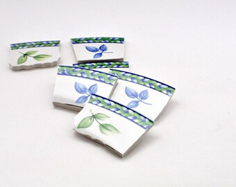 Broken China Mosaic Tiles - Leaves Focal Tile - Set of 6