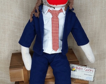 AC/DC Sock Monkey, Rock N Roll, Angus Sock Monkey, ROCKford Red Heel Sock Monkey