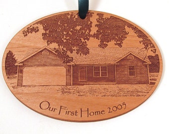 First Home Wooden Ornament - New Home - Custom Wood Photo Ornament