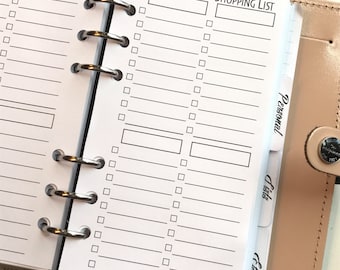 Shopping Lists Personal Planner Inserts