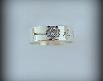 Dandelion ring, Sterling silver Dandelion band ring. Band, Dandelion jewelry