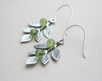 Olive Branch earrings, leaf earrings, green olives jewelry, peace branch, nature jewelry