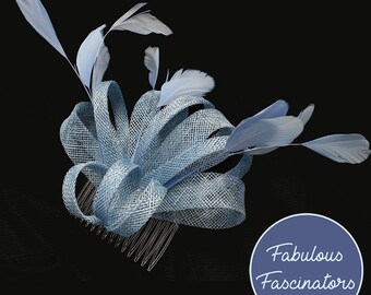 Pale Blue Fascinator Hair Clip Comb, Wedding Hat, Derby Hat