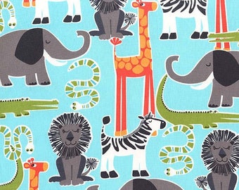 Michael Miller Fabric - Safari Friends - Aqua - CX7286 - Cotton fabric by the yard(s)