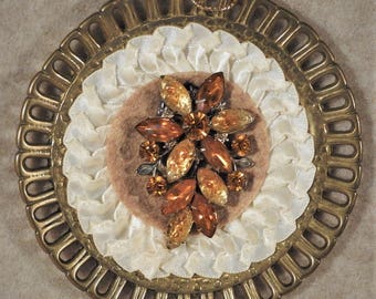 Vintage Brass and Gold Rhinestone Brooch Ornament
