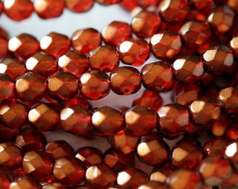 6mm Fire Polished Beads - Czech Glass Beads - Halo - Cardinal - Red Luster - 6mm Faceted Beads - Bead Soup Beads