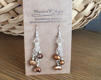 Brown Freshwater Pearl Dangle Earrings
