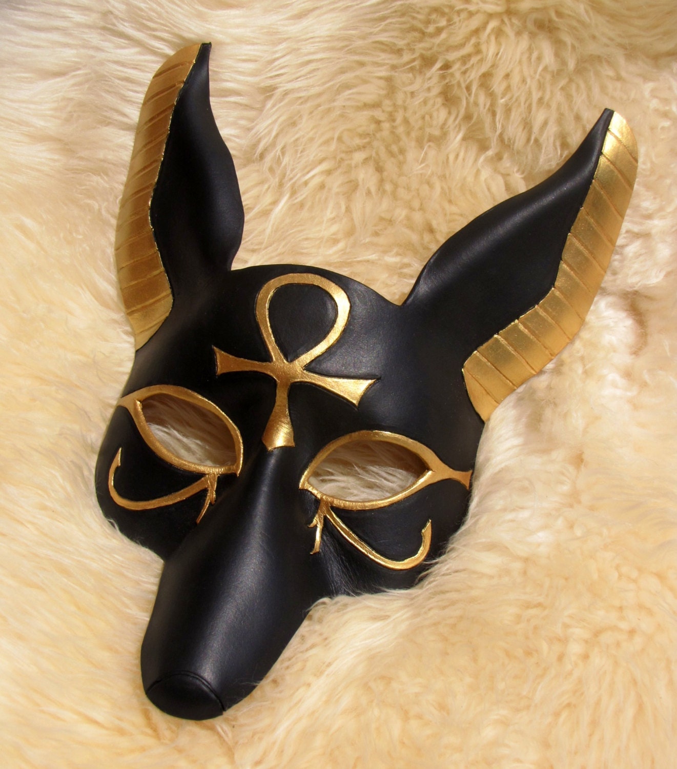 Anubis Mask Egyptian Leather Mask in Jet Black Masquerade