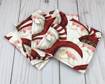 Santa Fabric Coaster Set, Santa, Christmas, Coasters, Hostess Gift, Fabric Coasters, Coaster Set, Fabric Coaster Set, Hostess Gift, Gift
