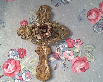 Cast Iron Cross Made From Vintage Metal Findings