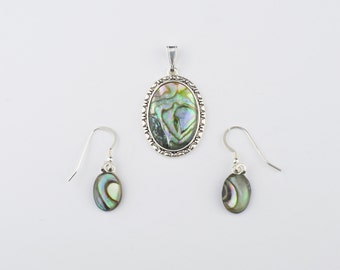 Paua Shell Pendant and Earrings Set