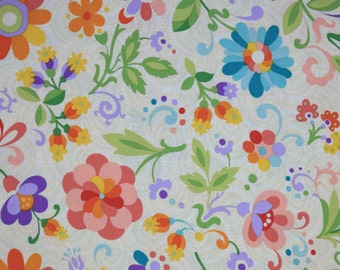 Floral Cream Multicolor Fabric, Jessica Cream multi, Mix and Math Collection, Benartex Fabrics, Floral Cotton Quilting Fabric by the yard