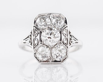 Antique Right Hand Ring Art Deco 1.27 carats of Old European Cut Diamond in 18k White Gold