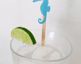 15 Seahorse Swizzle Sticks - Drink Stir Sticks - Under the Sea - Nautical - Beach - Ocean - Birthday Party - Mermaid Party - Baby Shower