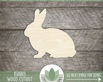 Wood Bunny Shape, Unfinished Wood Bunny Rabbit Laser Cut Shape, DIY Craft Supply, Many Size Options