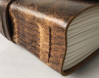 Large leather journal, leather sketchbook, handbound A5 rustic leather, leather anniversary gift, Optional monogram, Bucket list journal