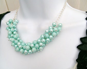 Mint Green Pearl Beaded Necklace, Bridesmaid Necklace, Chunky Necklace, Bridesmaid Gift, Wedding Jewelry - Handmade Designs By Kim Smith