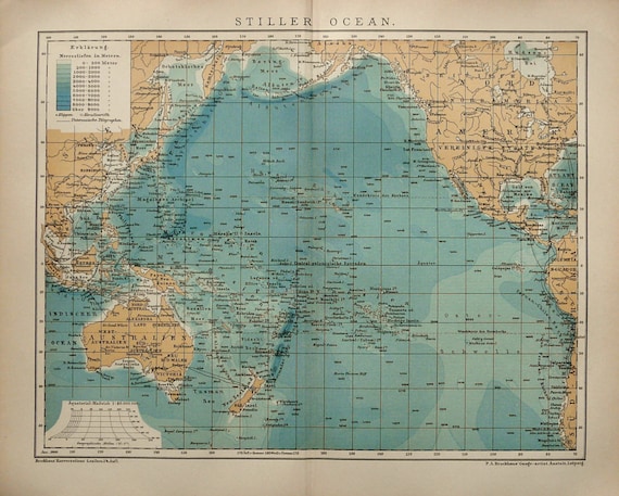 1900 Antique map of the PACIFIC OCEAN. Oceania. 117 years old