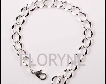 Shiny silver Metal bracelet link curb chain & lobster clasp