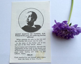 St Martin De Porres, Holy Prayer Relic, Catholic Prayer Card, Irish Holy Card, Prayer Leaflet, Prayer Card, Saint Martin De Porres, Relic