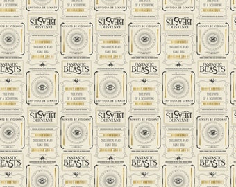NEW Fantastic Beasts Cream Newsprint & Symbols w/Metallic Fabric By The Yard (Pre-Order 12/15/18)