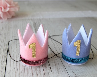 Twin Crown Birthday | Girl Boy Twins | 1st Birthday Crowns | 1st Birthday Outfit | Twins First Birthday | Birthday Hats | Pink Crown | Blue