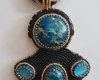Embroidered necklace ocean Jasper