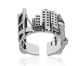Silver Silhouette Istanbul Ring, Istanbul Facade Ring, Istanbul City Ring