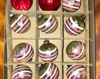 Vintage Shiny Brite Christmas Ornaments, 1950’s Mercury Glass Ornaments, 12 Mid Century Christmas Ornaments, Mid Century Christmas Decor