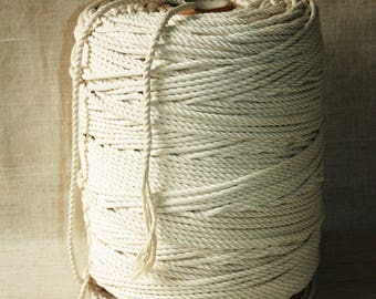 SUPER SALE 6 mm Cotton Rope = 1 Spool = 379.48 Meters = 415 Yards of Natural and Elegant Cotton Twisted Cord