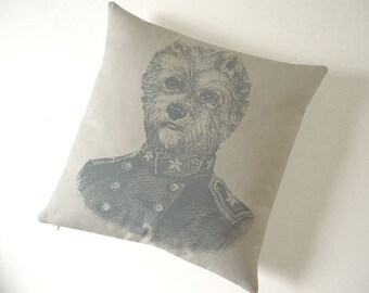 SALE General Terrier silk screened cotton canvas throw pillow 18 inch gray