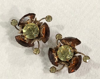 Vintage Clip On Earrings Prong Set Stones - Prong Set