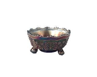 Antique Fenton Butterfly & Berry | Cobalt Blue Bowl | CARNIVAL GLASS | Antique FENTON Cobalt Blue Master Berry Bowl | 3|Toed Footed Bowl
