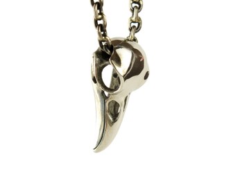 Sterling Silver Raven Skull Necklace Bird Skull Jewelry Raven Skull Pendant Gothic Steampunk - FPE005