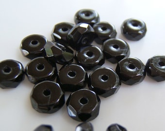 Faceted Black Glass Czech Rondelles/Discs