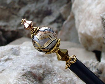 Black Abstract Tensha Japanese Hair Stick Metallic Hair Pin Swarovski Geisha Hair Sticks Kanzashi Hairstick Hair Chopsticks - Toshi 3362