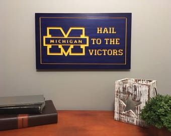 University of Michigan Sign-Michigan-Wolverines-University of Michigan-Carved Sign-Wooden Sign-Stained