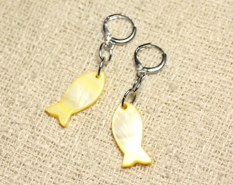 Fish 23mm yellow pearl earrings