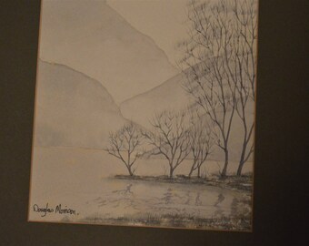 Vintage Original Scottish Highlands Landscape Watercolor Painting Signed