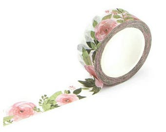 Peonies Peony Washi Tape, Pink, Green, Flowers, Leaves Stationery Masking Deco Tape