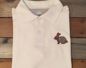Bunny polo shirt, bunny with initials polo shirt, easter bunny polo shirt, boy polo shirt, SSD-38