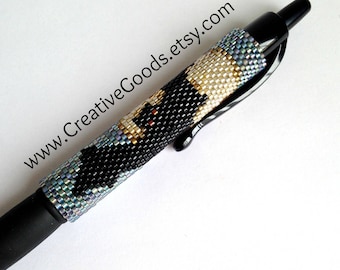 Pen Cover Pattern - Bat Over Moon - Peyote Pattern