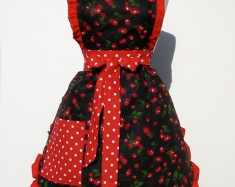 Retro Apron Vintage Inspired Cherry Apron Free Shipping