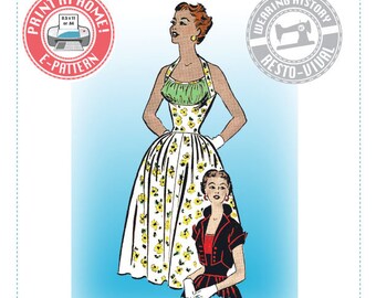 E-Pattern- Early 1950s Halter Dress & Bolero- Size 36" Bust Wearing History PDF Download Pattern